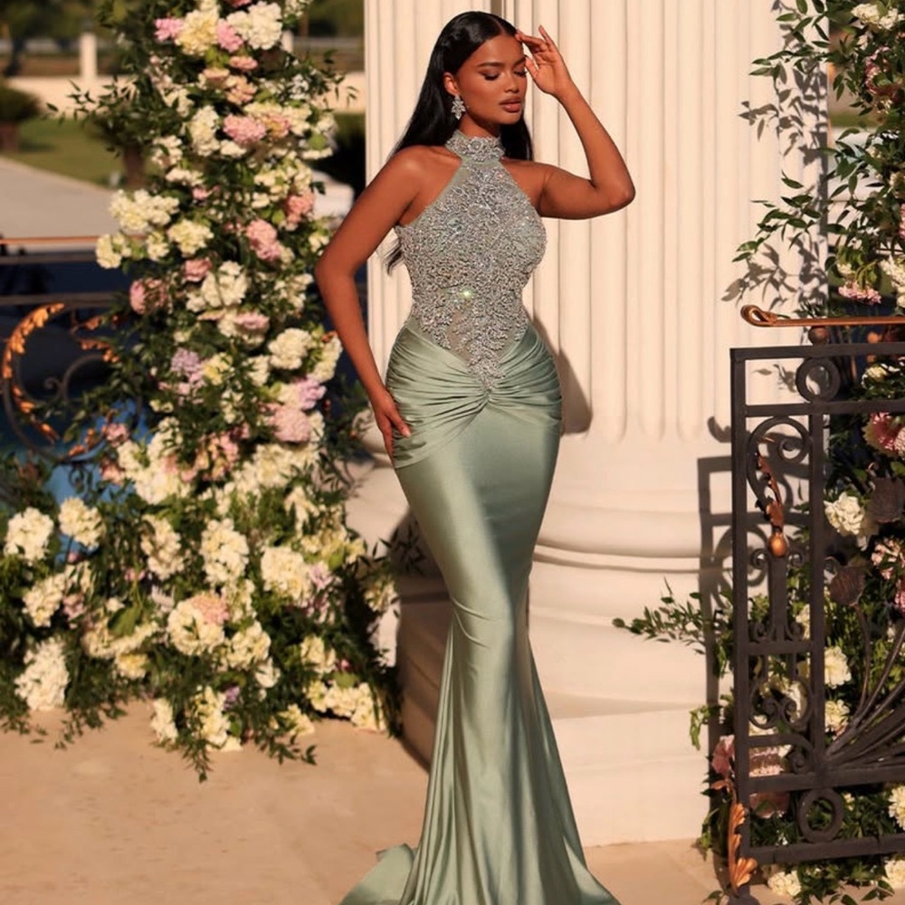Sophisticated Sage Halter Gown